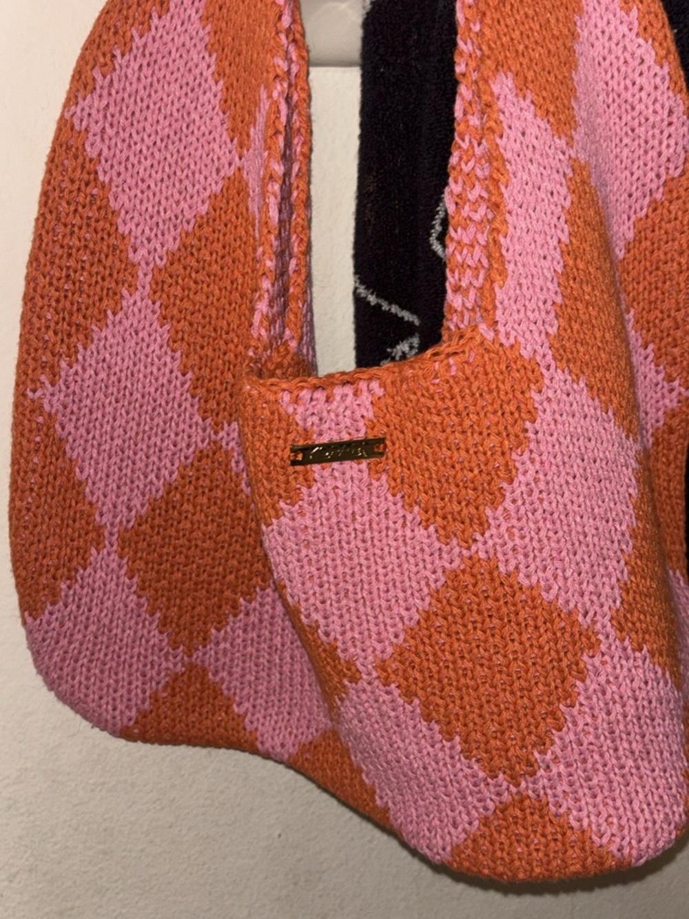 Kopari Orange & Pink Argyle Knitted Purse